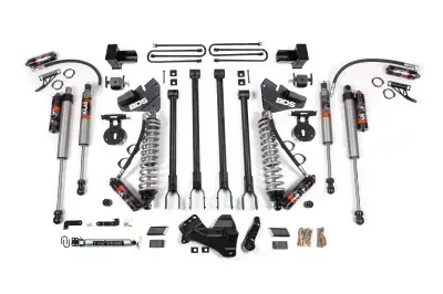 BDS 4 Inch Lift Kit w/ 4-Link FOX 2.5 Performance Elite Coil-Over Conversion 5" Rear Block and Fox 2.5 Performance Elite Shocks for Ford F250/F350 Super Duty w/2 Leaf Main (17-19) 4WD Diesel (1964FPE)